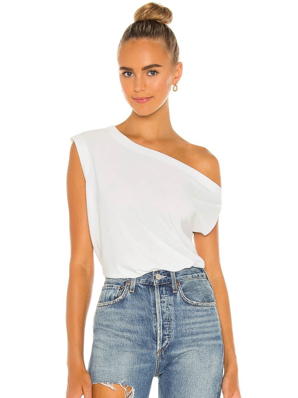 Norma Kamali Asymmetric One-Shoulder White Tank